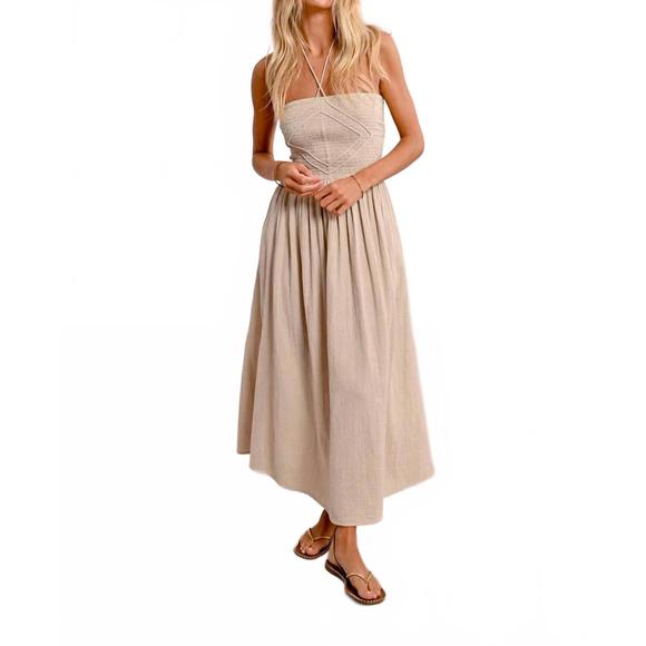 MOLLY BRACKEN Dresses & Skirts - NEW MOLLY BRACKEN sleeveless smocked dress in beige